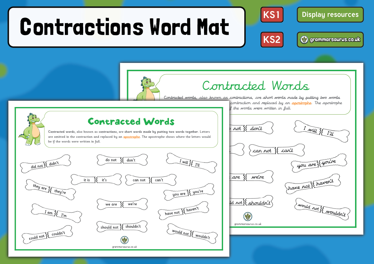 Contractions Word Mat Grammarsaurus