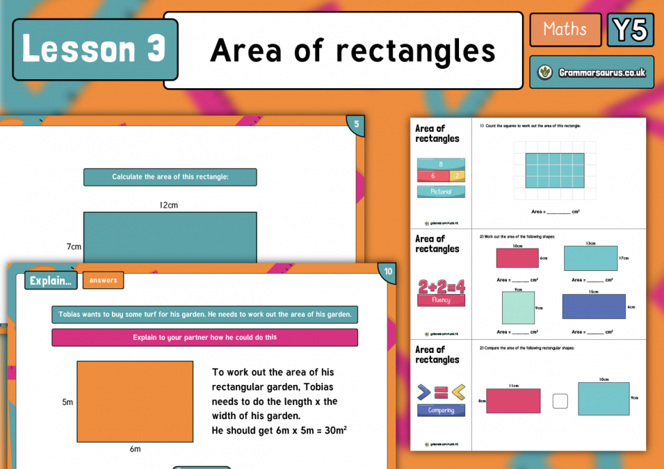 Year 5 Perimeter And Area Area Of Rectangles Lesson 3 Grammarsaurus