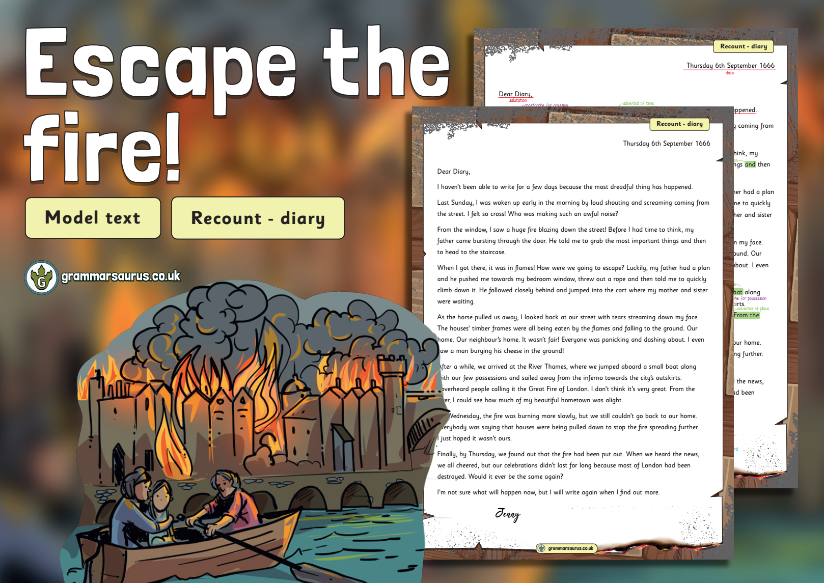 Year 2 Model Text Diary Entry Escape The Fire Gbsct P2 Grade 1