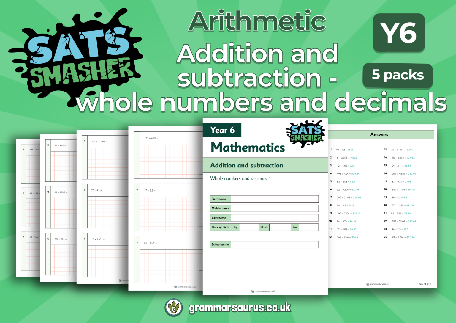 Y Sats Smasher Maths Arithmetic Addition And Subtraction Whole