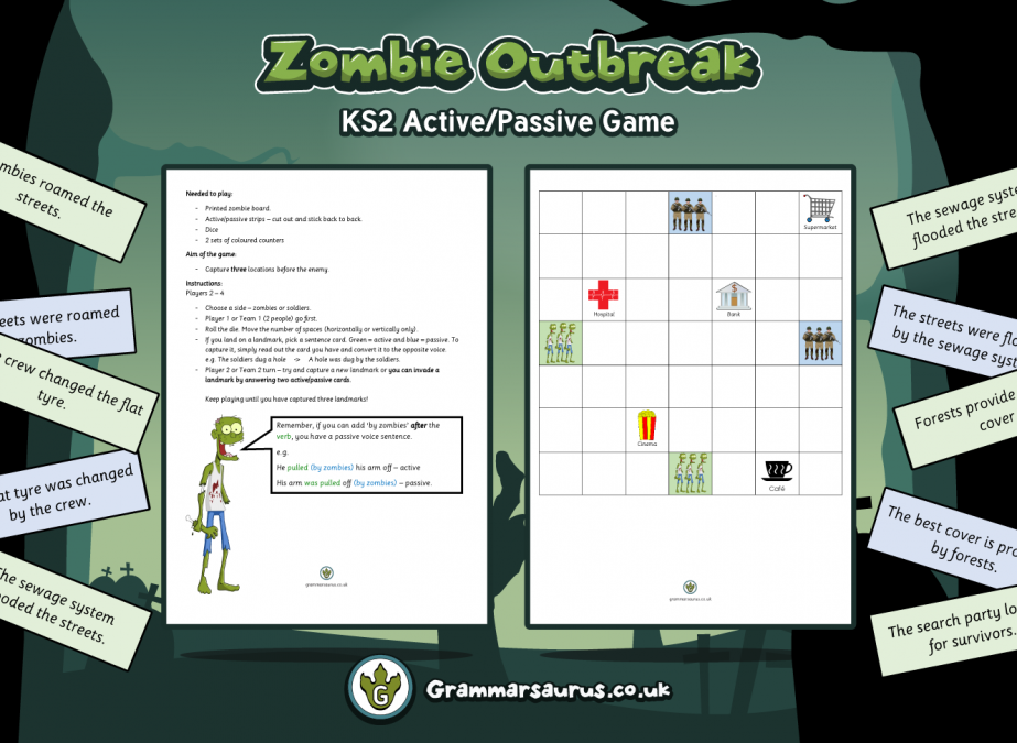 KS2 Active/Passive Game Zombie Outbreak Grammarsaurus