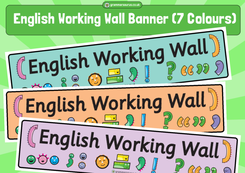 English Working Wall Banner (7 Colours) - Grammarsaurus