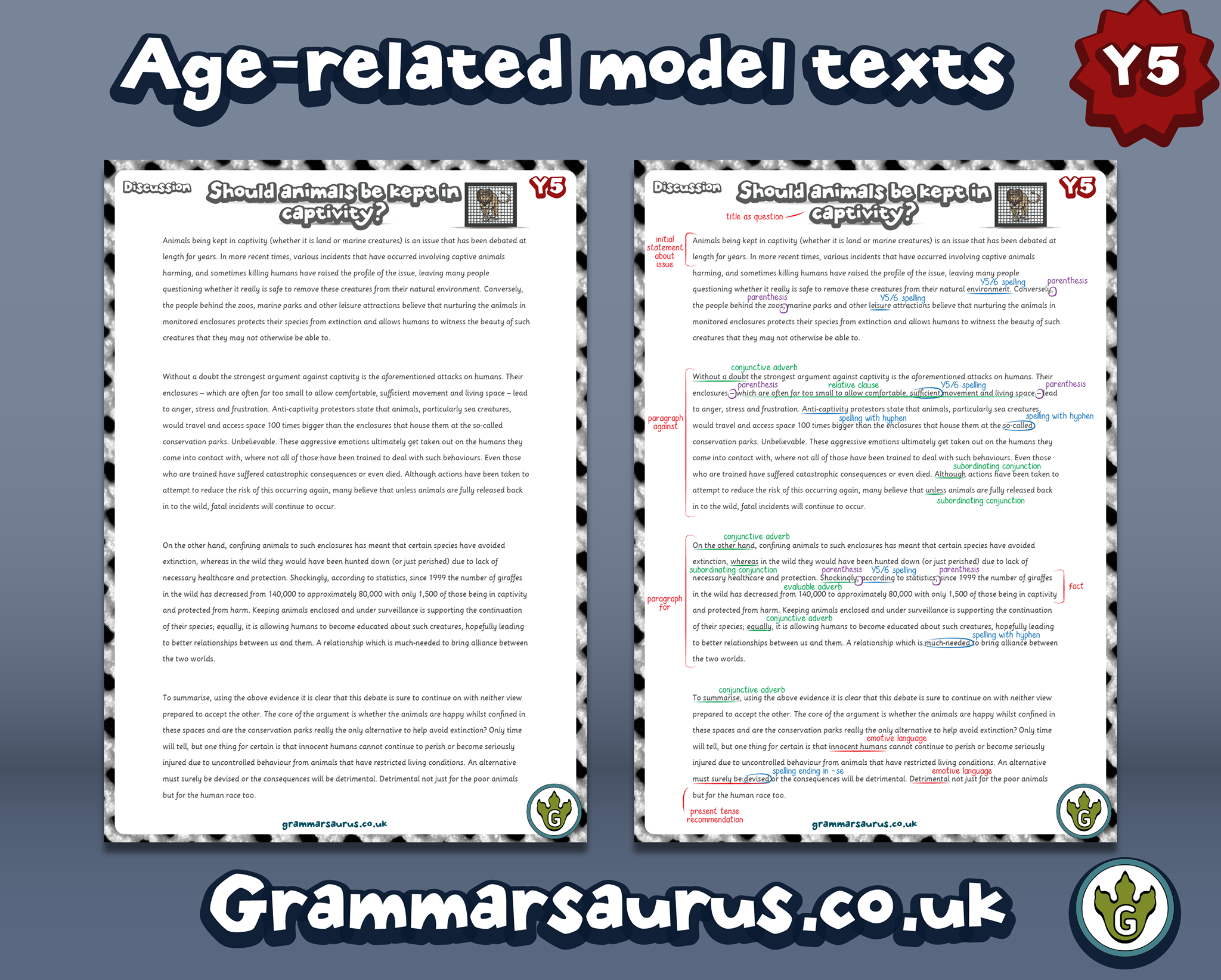 o grammar use in Texts Model 2 Grammarsaurus   2 KS2 Archives   Page of