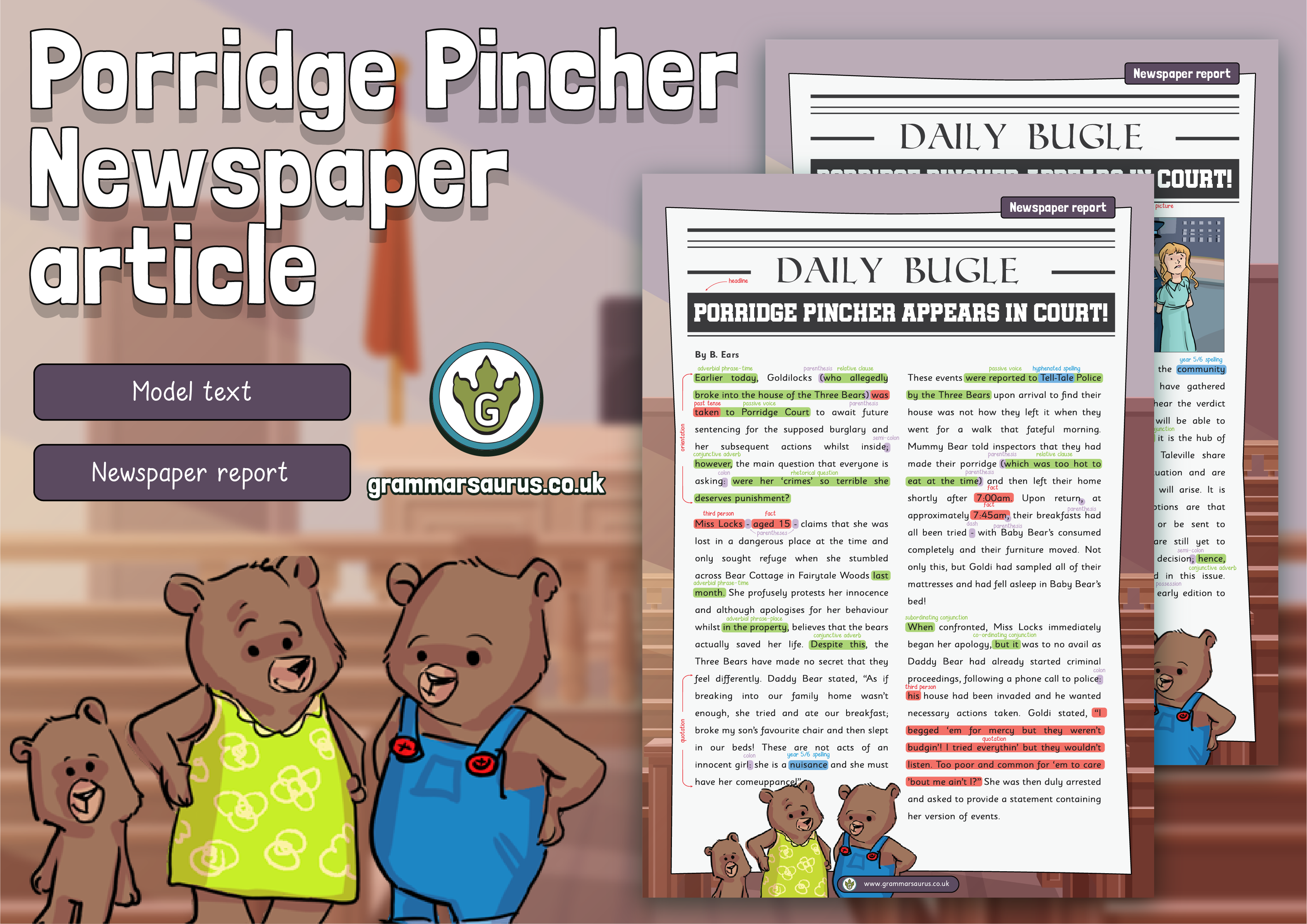 Year 6 Model Text Newspaper Report Goldilocks ( gbsct P6 , Grade 5