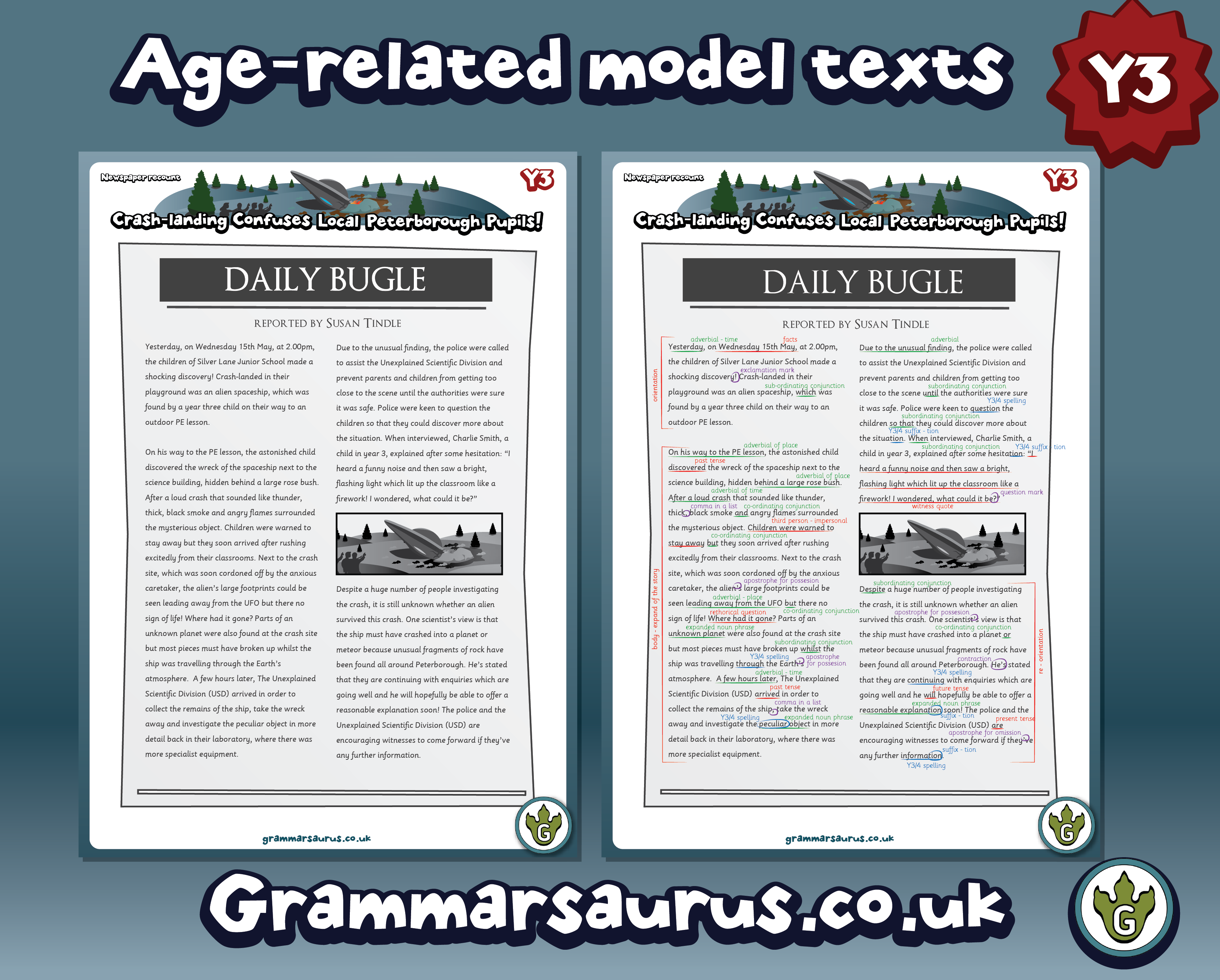Year 3 Model Text Newspaper Report Crash Landing P3 Grade 2 2nd Class Grammarsaurus
