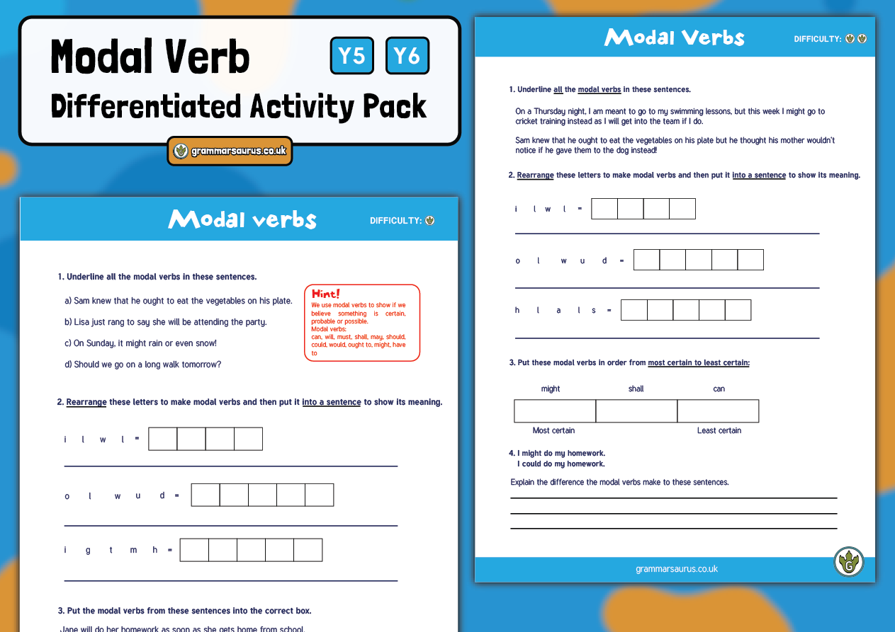 Year 5/6 Modal Verb Pack - Grammarsaurus