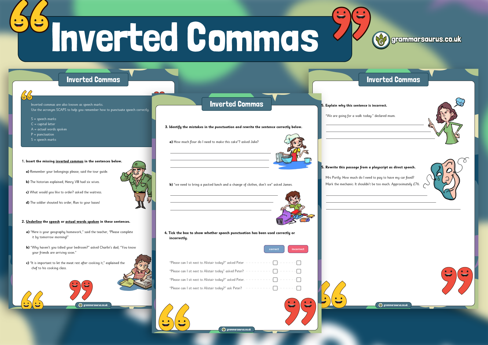 KS2 Inverted Commas Worksheet Grammarsaurus