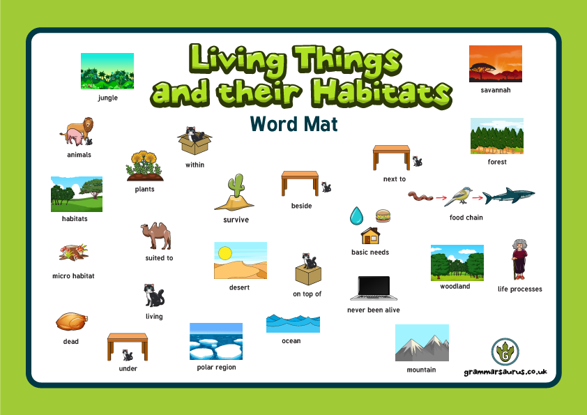 Science - Living Things and their Habitats - Word Mat - Grammarsaurus