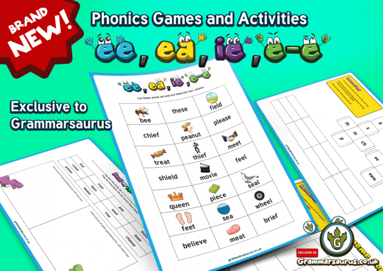 'ee, ea, ie and ee' Phonics Pack Grammarsaurus