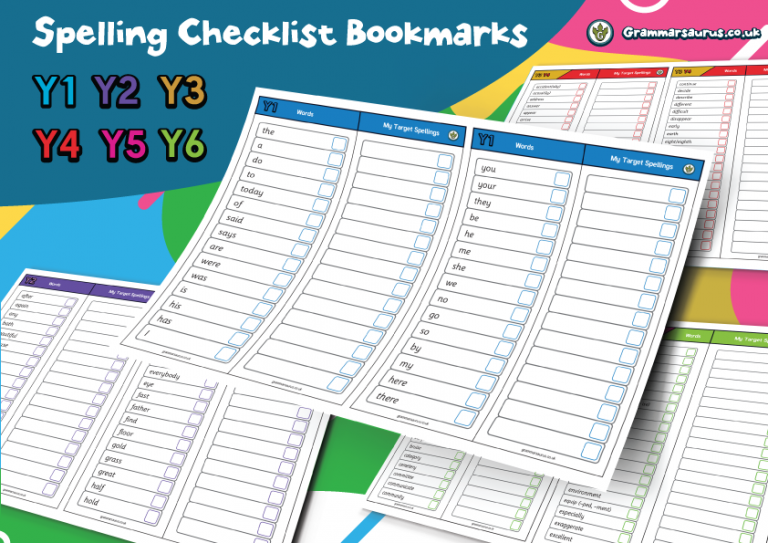 Spelling Checklist Bookmarks Grammarsaurus