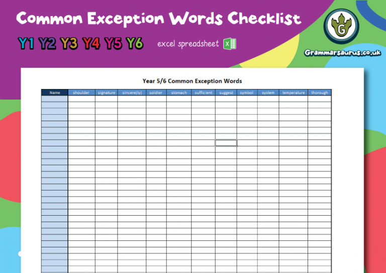 Spelling Checklist Spreadsheets Grammarsaurus