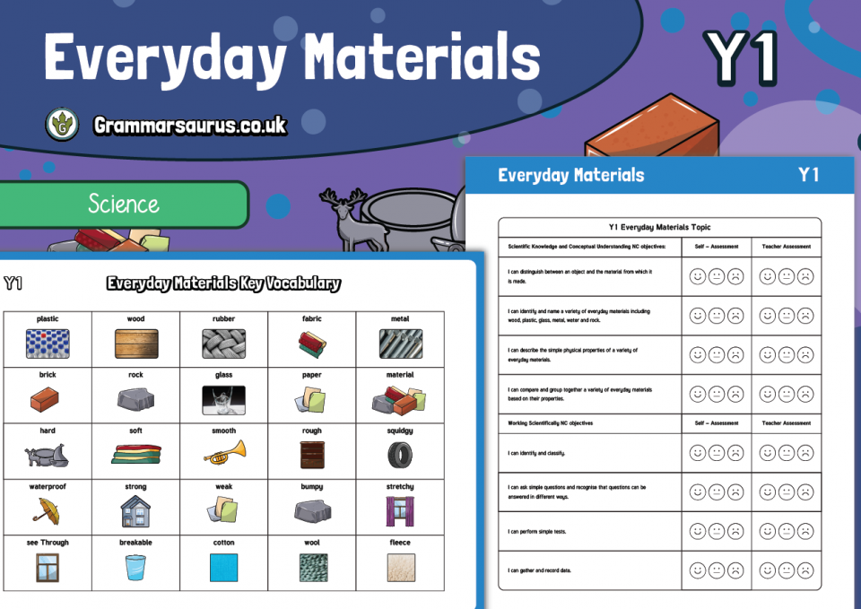 Year 1 Science - Everyday Materials - Assessment Pack - Grammarsaurus