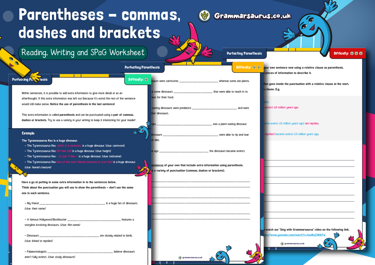commas for parenthesis year 5 worksheet