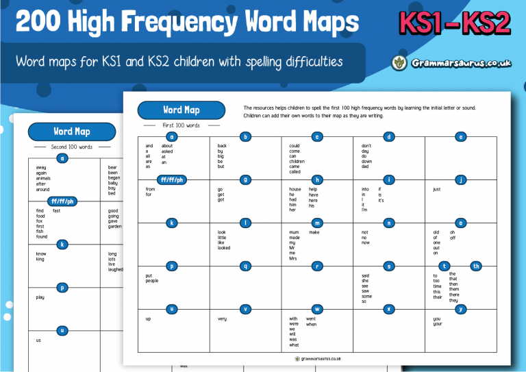 200 High Frequency Word Maps - Grammarsaurus