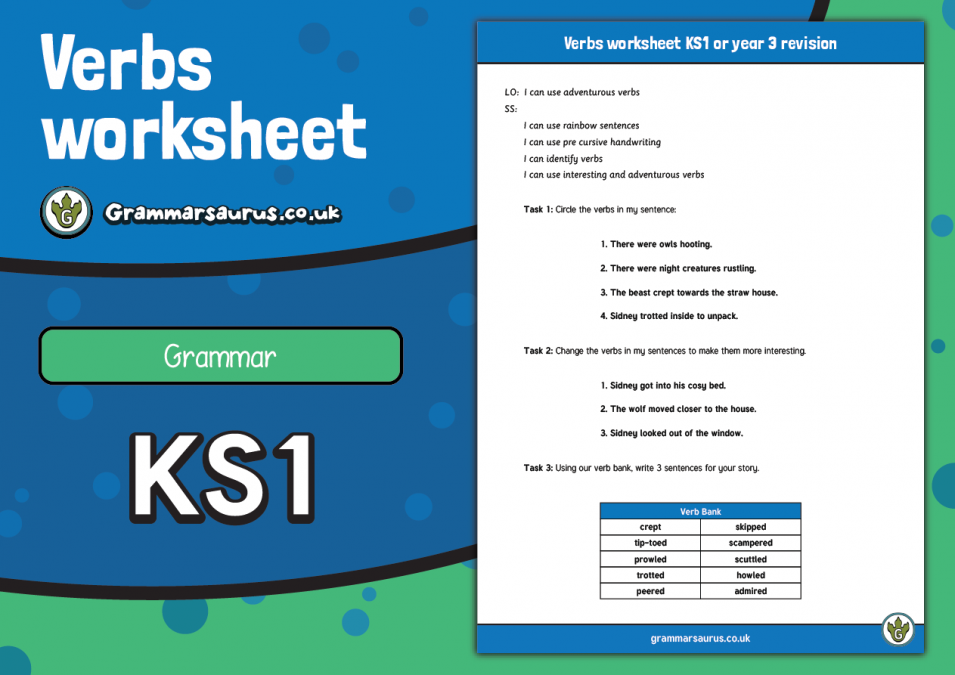 KS1 Revision Worksheet - Verbs - Grammarsaurus