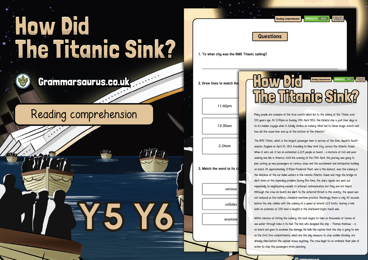 Year 5 6 Reading Prehension How Did The Titanic Sink