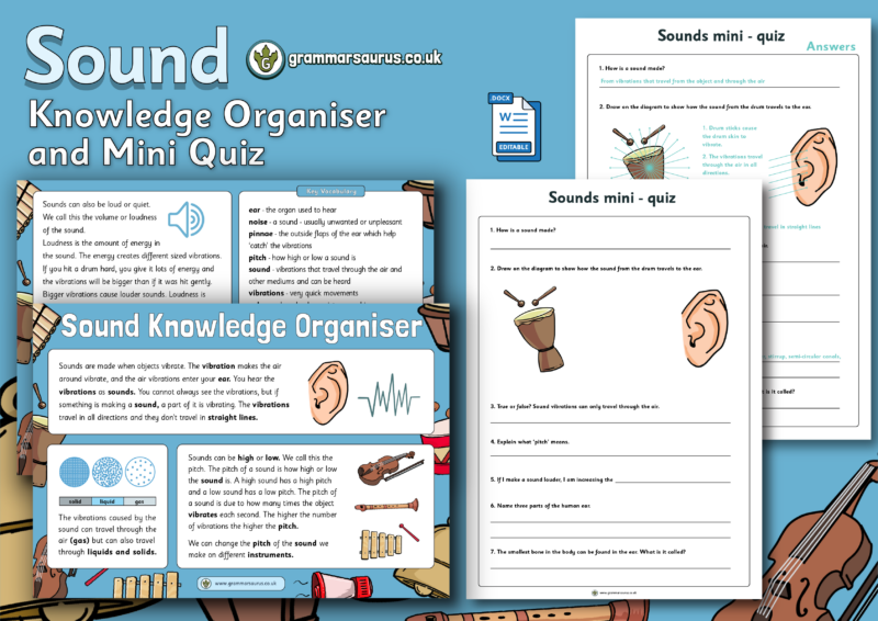 Year 4 Science - Sound - Knowledge Organiser (Incl Mini Quiz ...