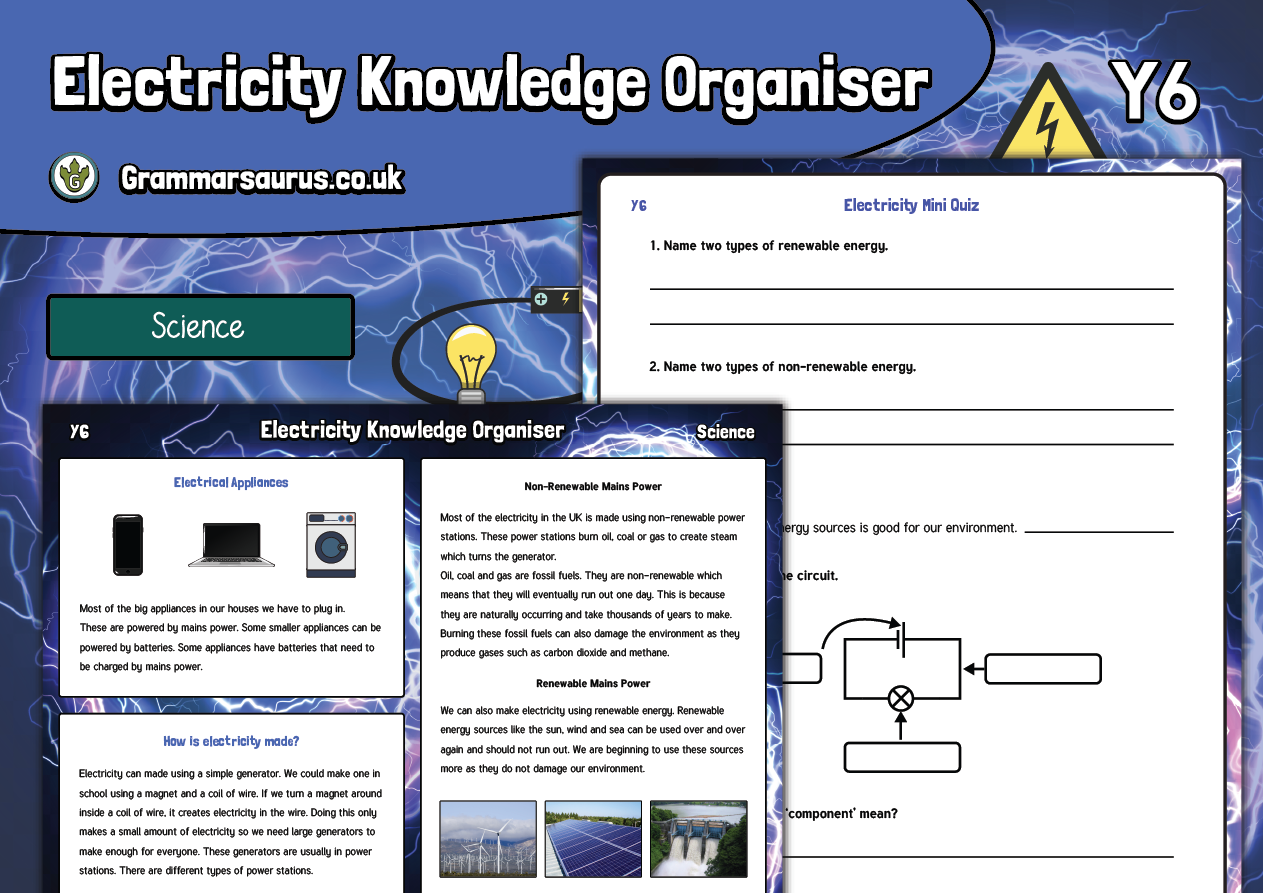 Year 6 Science - Electricity - Knowledge Organiser - Grammarsaurus