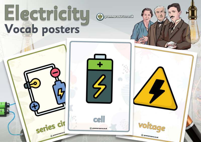 Year 6 Science - Electricity - Vocab posters - Grammarsaurus