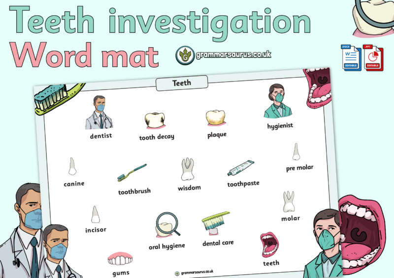 Science Word Mat Year 4 Science - Animals including Humans - Teeth Investigation - Word ...