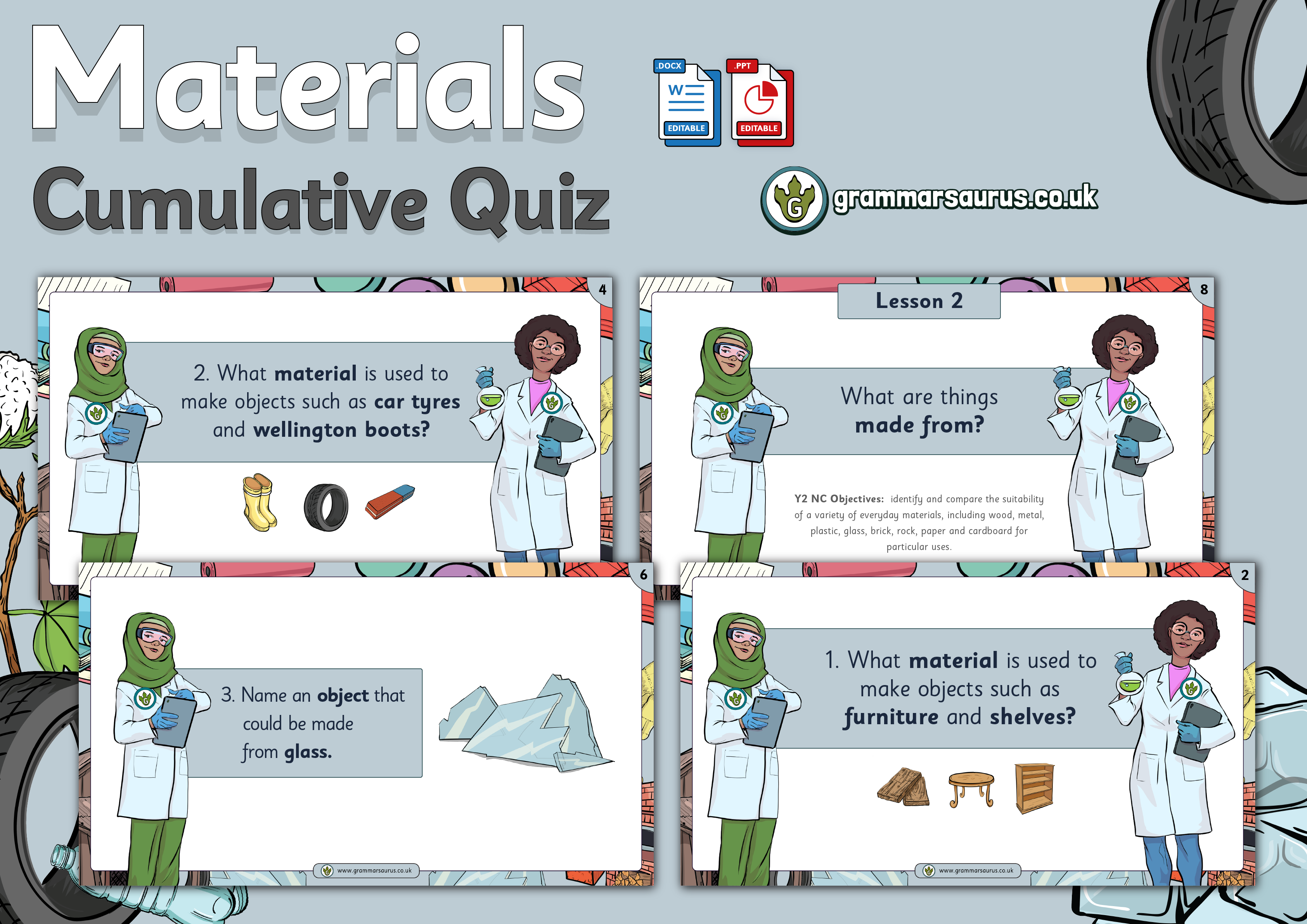 Year 2 Science - Materials - Cumulative Quiz - Grammarsaurus