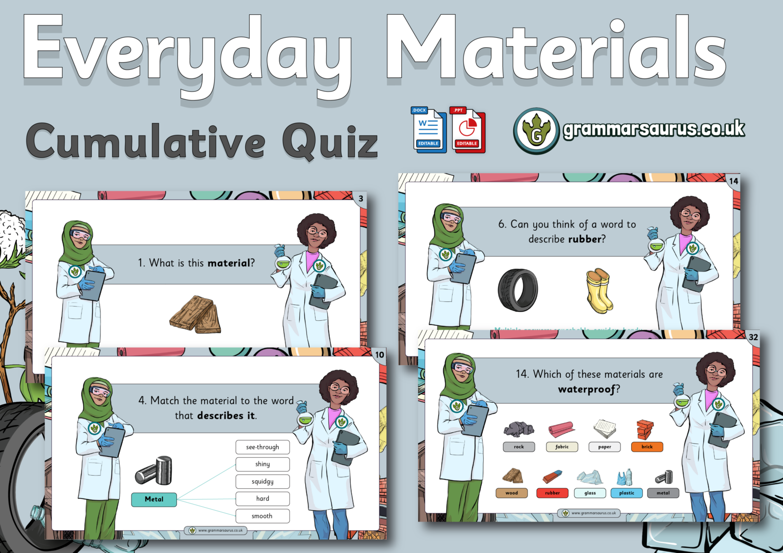 Year 1 Science – Everyday Materials – Cumulative Quiz - Grammarsaurus