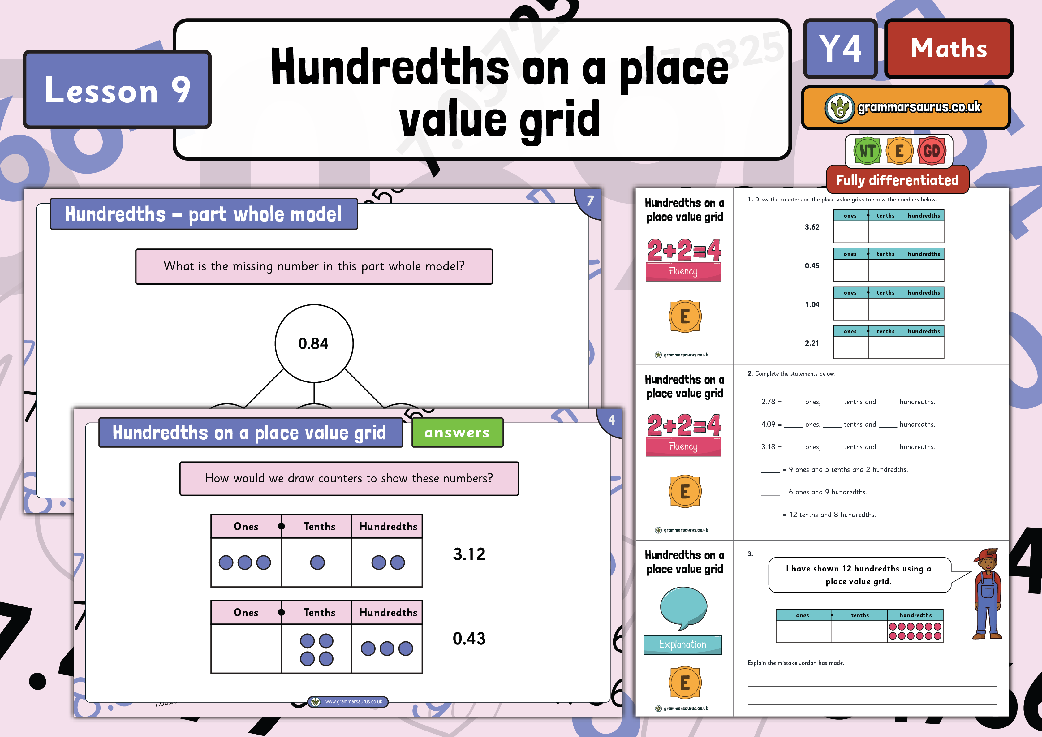 Year 4 Decimals Hundredths On A Place Value Grid Lesson 9 