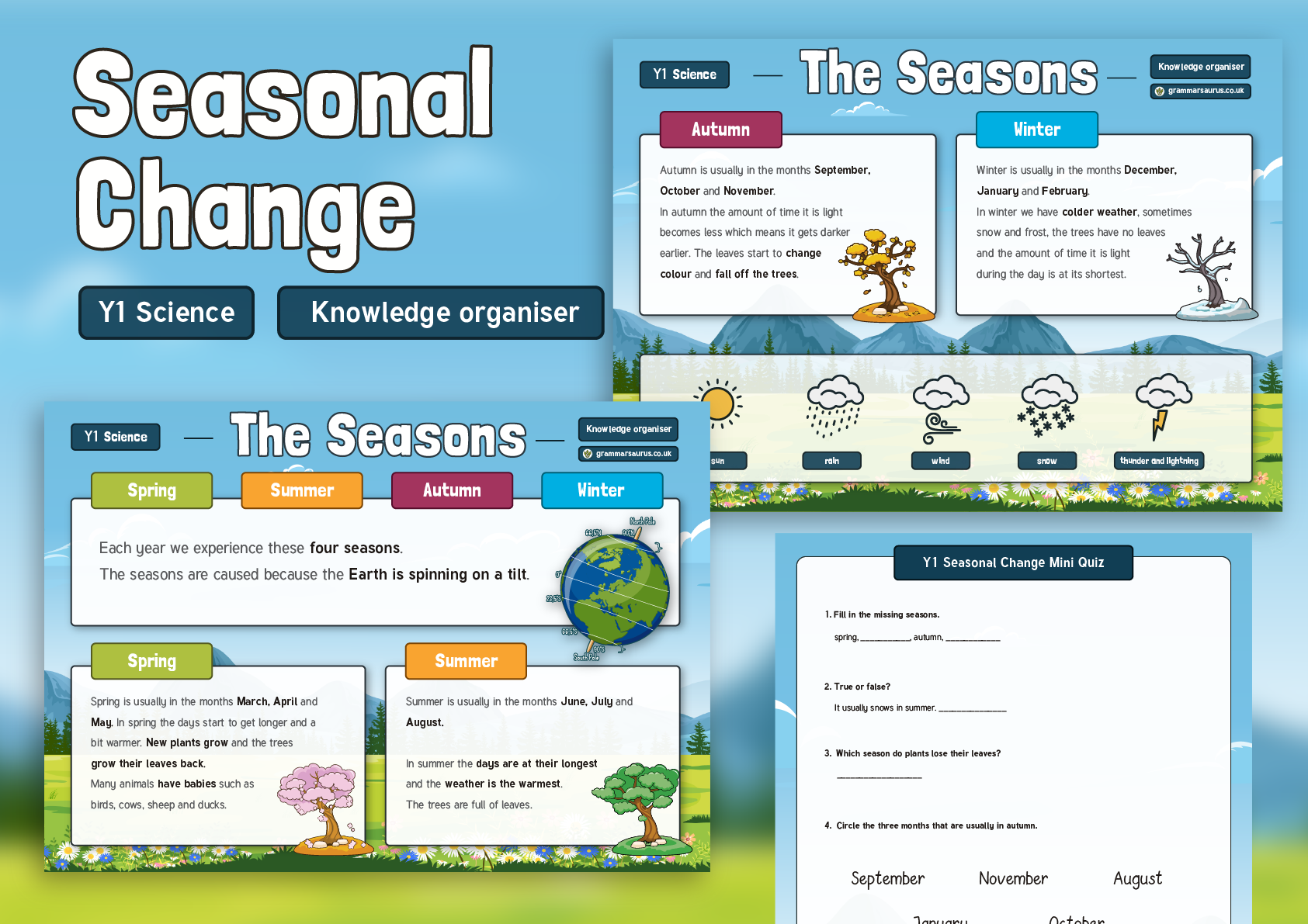 Year 1 Science - Seasonal Changes - Knowledge Organiser - Grammarsaurus