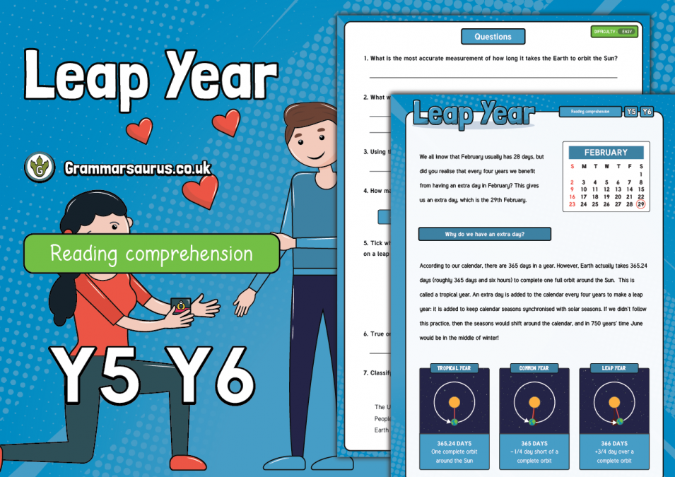 Year 5 6 Reading Comprehension Leap Year Grammarsaurus