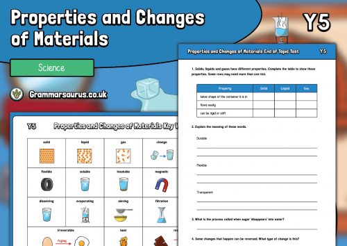 Year 5 Science - Properties and Changes of Materials - Assessment Pack ...