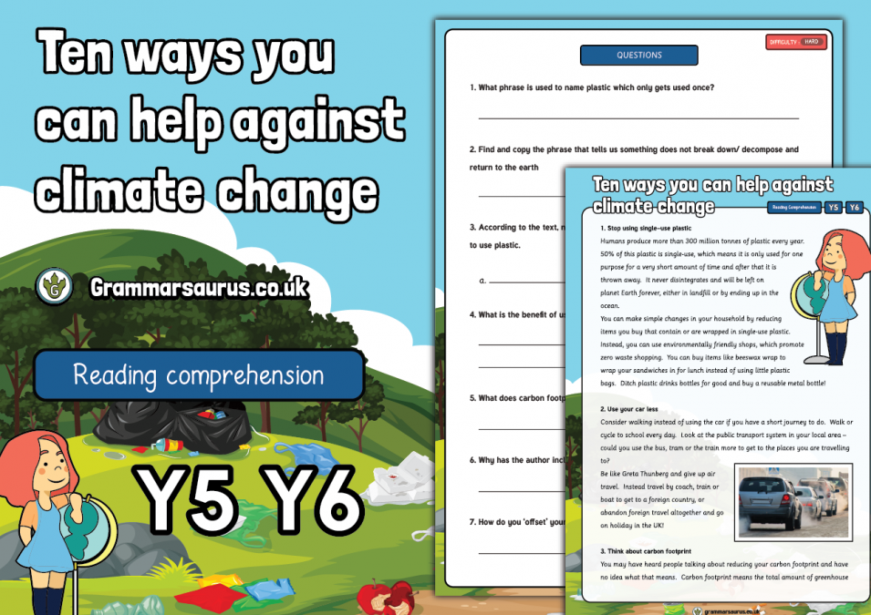 Year 5 6 Reading Comprehension Ten Ways You Can Help To Save The Planet Grammarsaurus