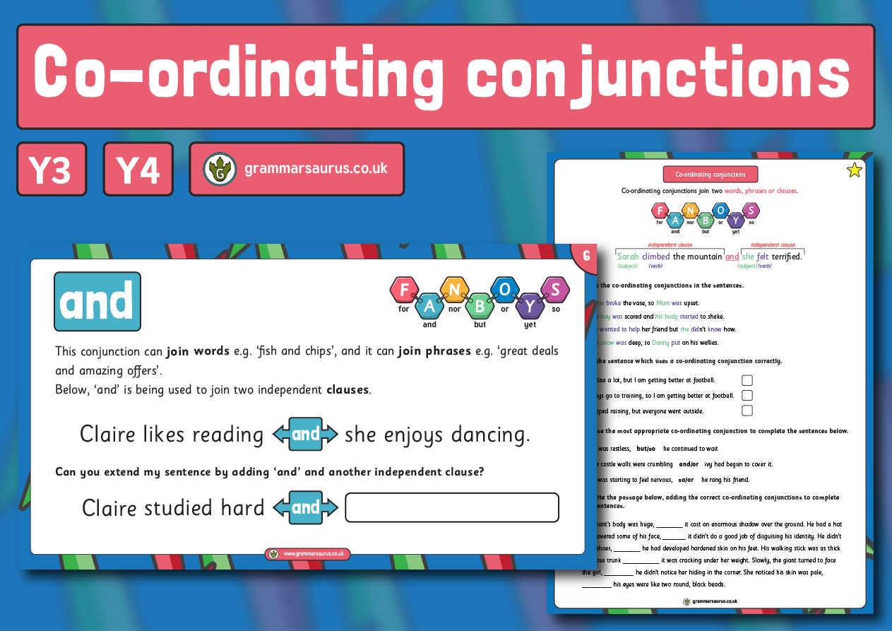 Year 3/4 Co-ordinating Conjunctions Resource Pack - Grammarsaurus