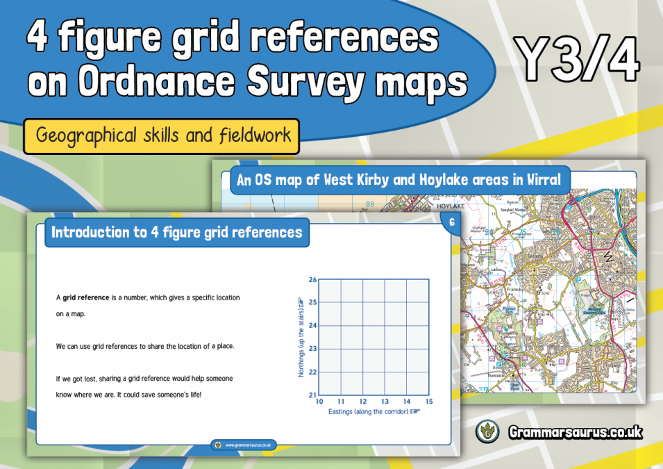 6 Figure Grid Reference Ks2 Year 3/4 Geography - Geographical Skills And Fieldwork - 4-Figure Grid  References On Ordnance Survey Maps - Grammarsaurus
