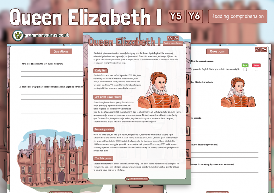 Year 5/6 Reading Comprehension Pack - The Tudors - Elizabeth I Fact