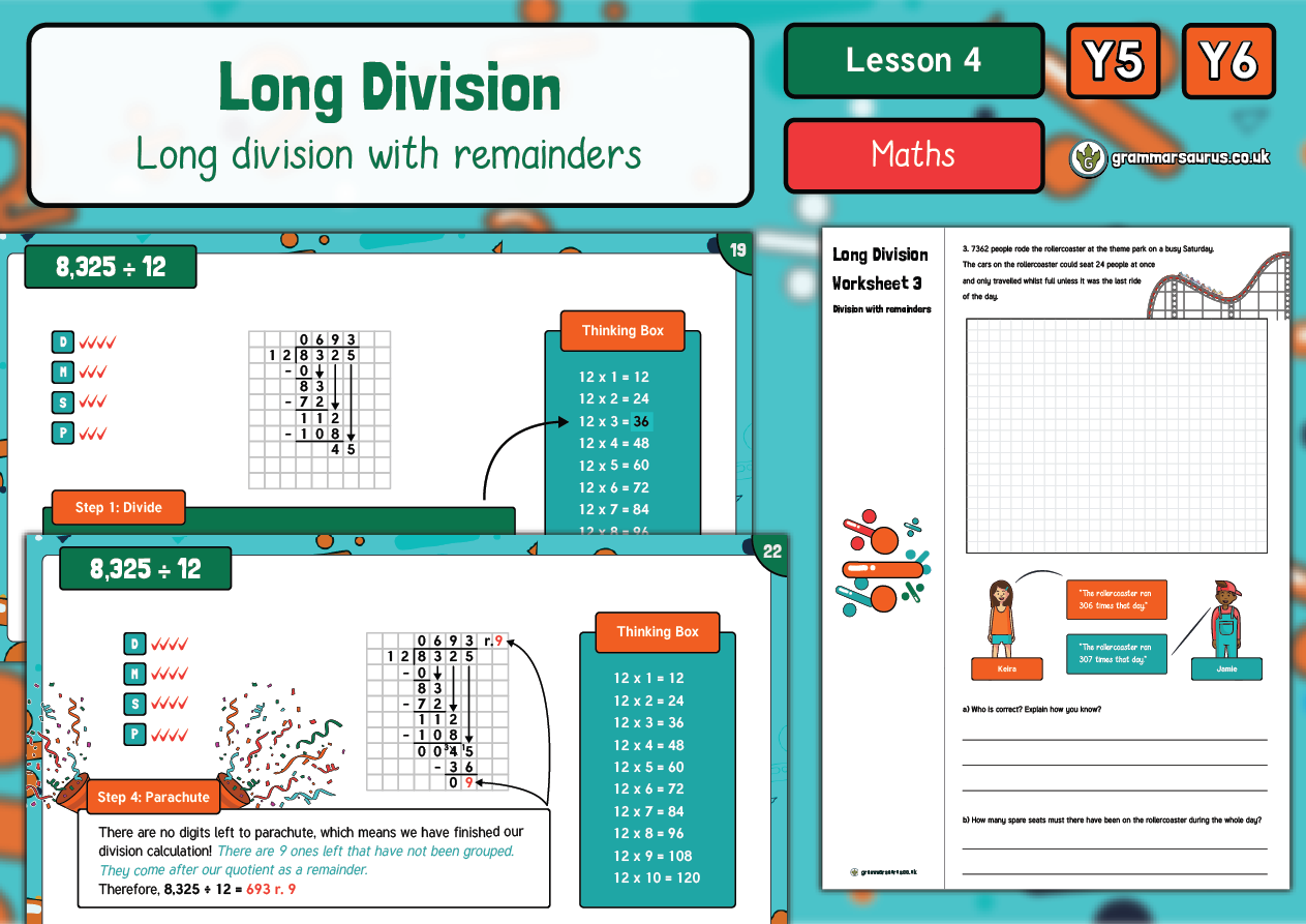 Year 5/6 Long Division - Long Division With Remainders - Lesson 4 - Grammarsaurus