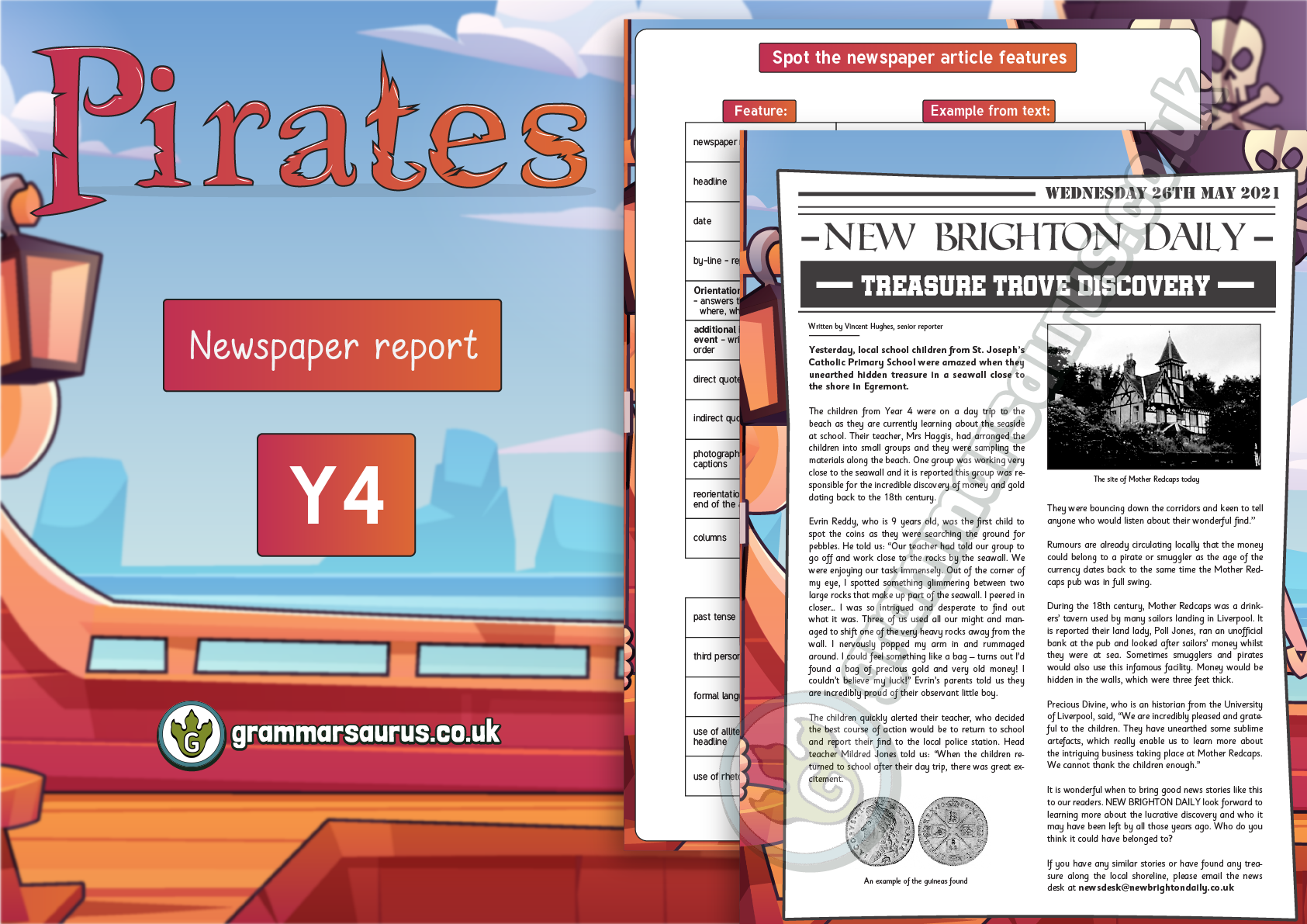 Year 4 Model Text Newspaper Report Pirates P4 3rd Grade 3rd Class Grammarsaurus