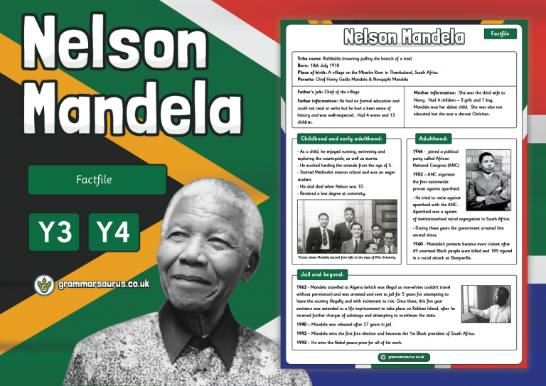 KS2 Fact File - Nelson Mandela - Grammarsaurus