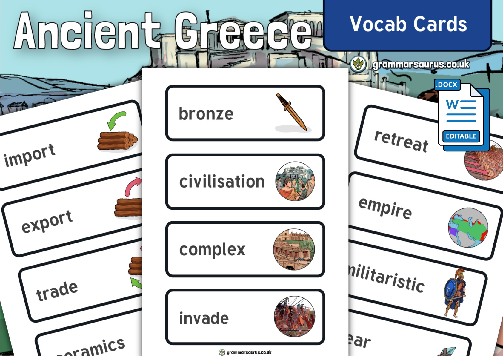 History – Ancient Greece Vocab Cards - Grammarsaurus