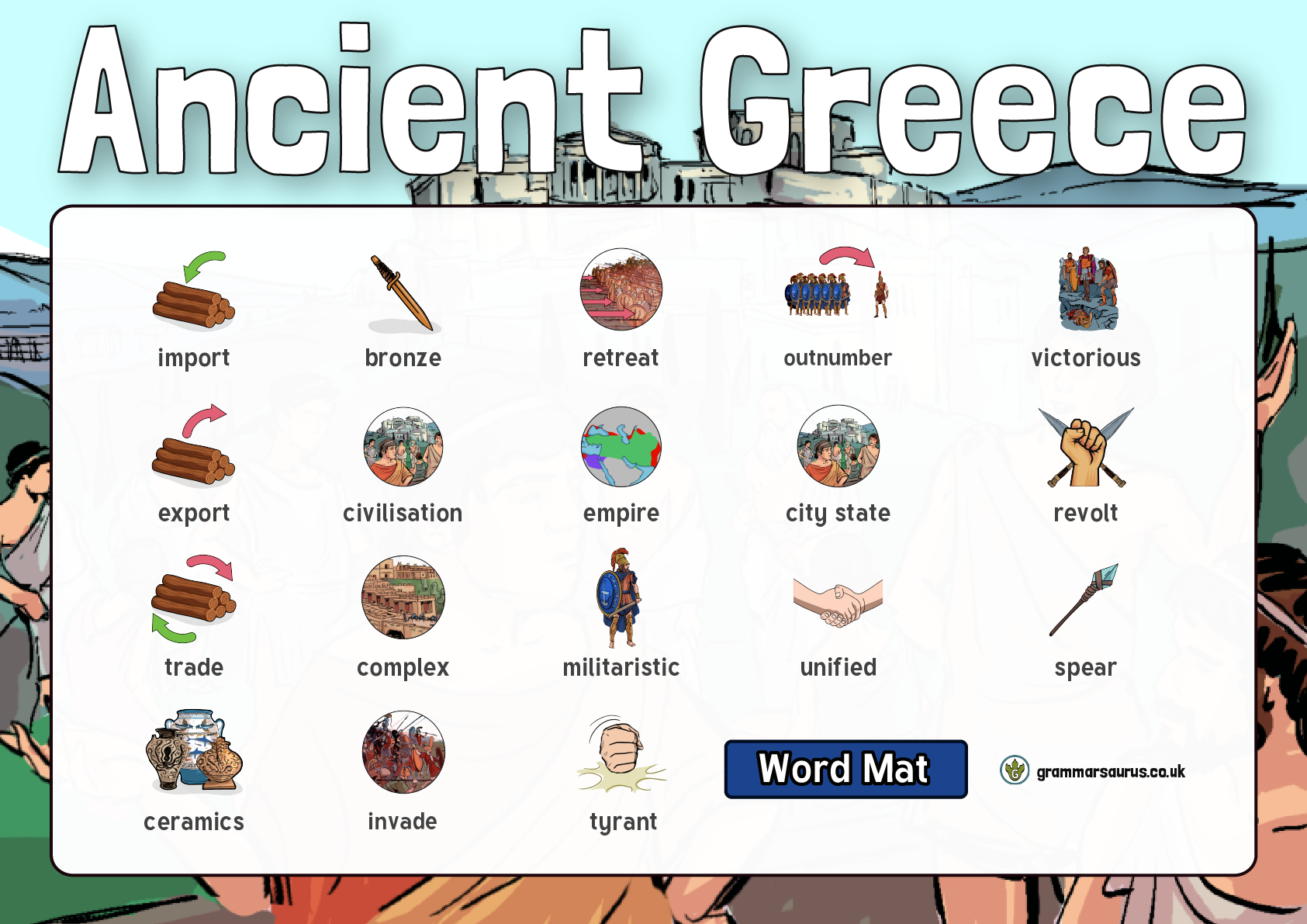 History Ancient Greece Word Mat Grammarsaurus