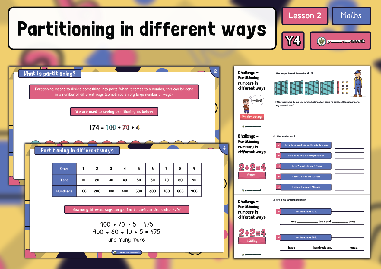 Year 4 Place Value Partitioning In Different Ways Lesson 2 Grammarsaurus