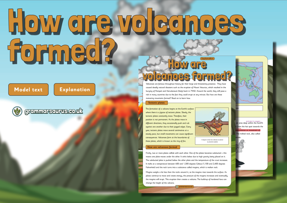 Year 3 Model Text - Explanation - How are volcanoes formed? (🏴󠁧󠁢󠁳󠁣󠁴󠁿  P3 ,🇦🇺🇺🇸 2nd Grade & 🇮🇪 2nd class) - Grammarsaurus