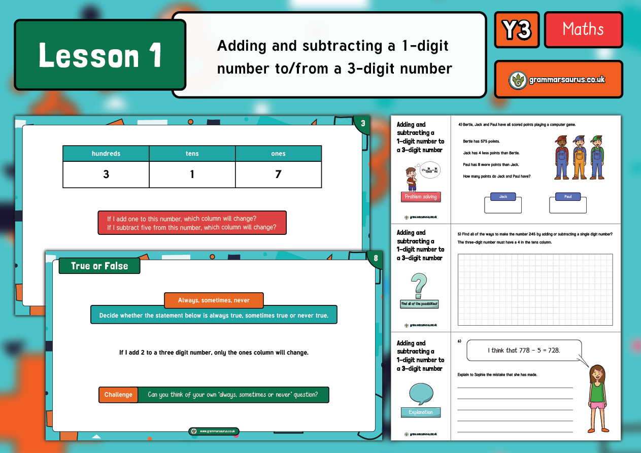 Year 3 addition and subtraction adding and subtracting a 1 digit 