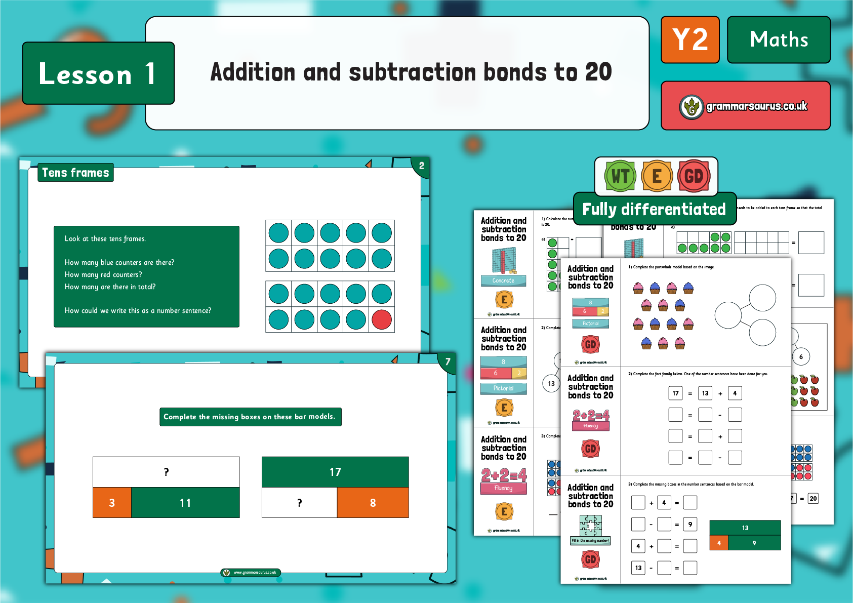 Year 2 Addition and Subtraction - Bonds to 20 - Lesson 1 - Grammarsaurus