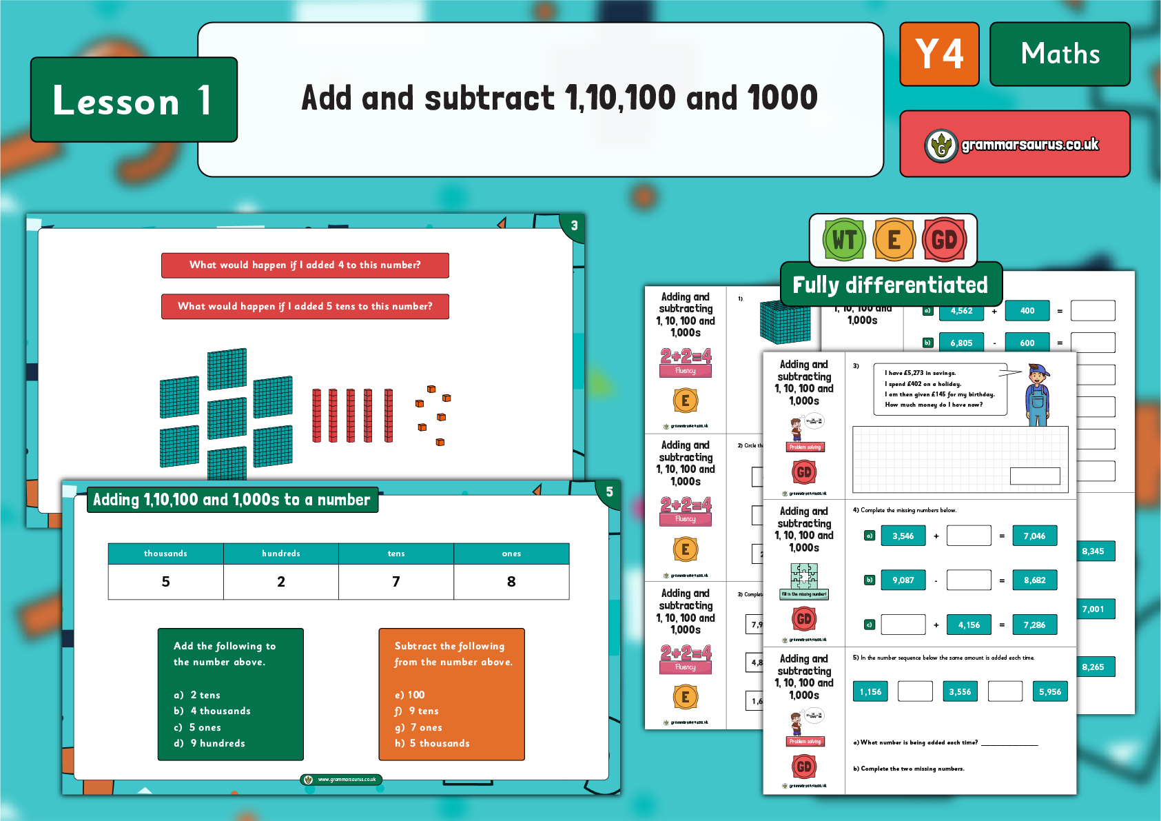 Year 4 Addition and Subtraction - Add and subtract1,10,100 and 1000s ...