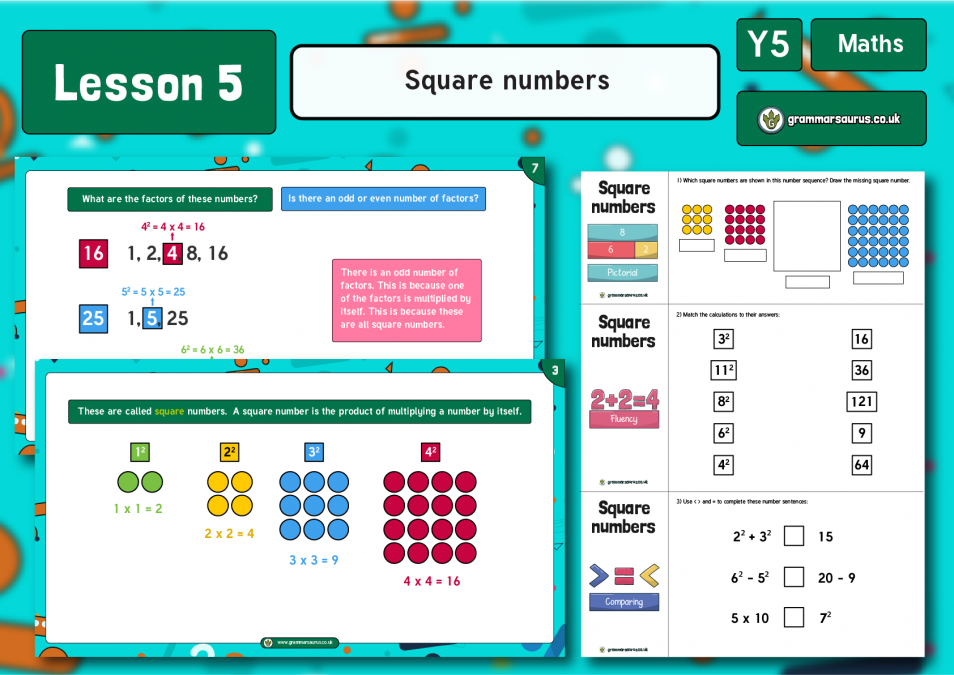 year 5 multiplication and division square numbers lesson 5