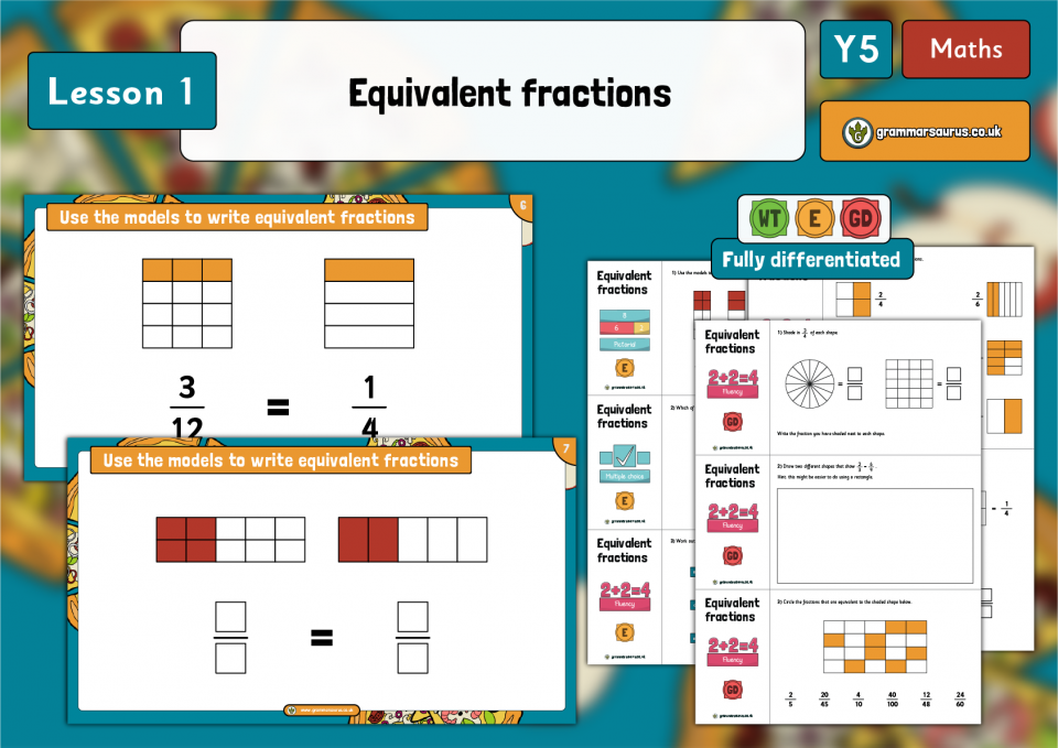 Year 5 Fractions - Equivalent Fractions - Lesson 1 - Grammarsaurus