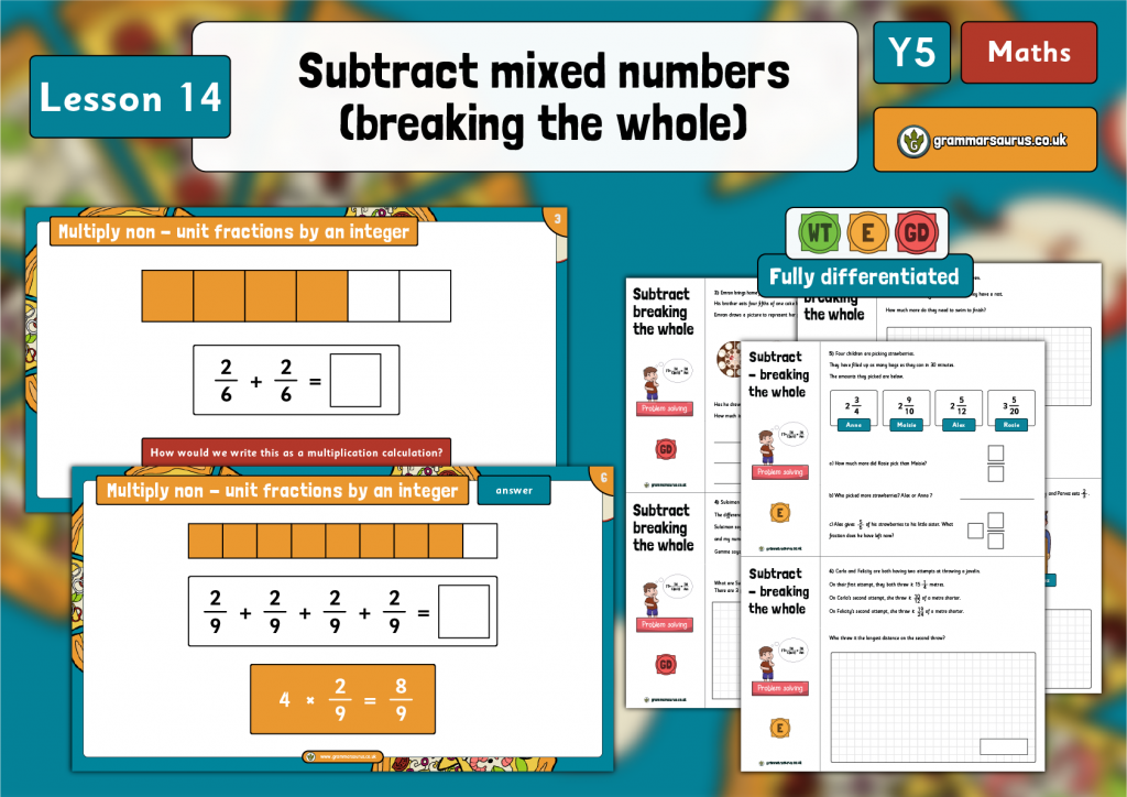 Year 5 Fractions – Subtract mixed fractions - Breaking the whole ...