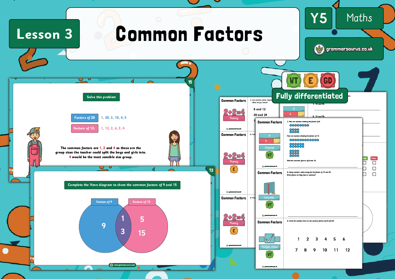 Year 5 Multiplication and Division - Common Factors - Lesson 3