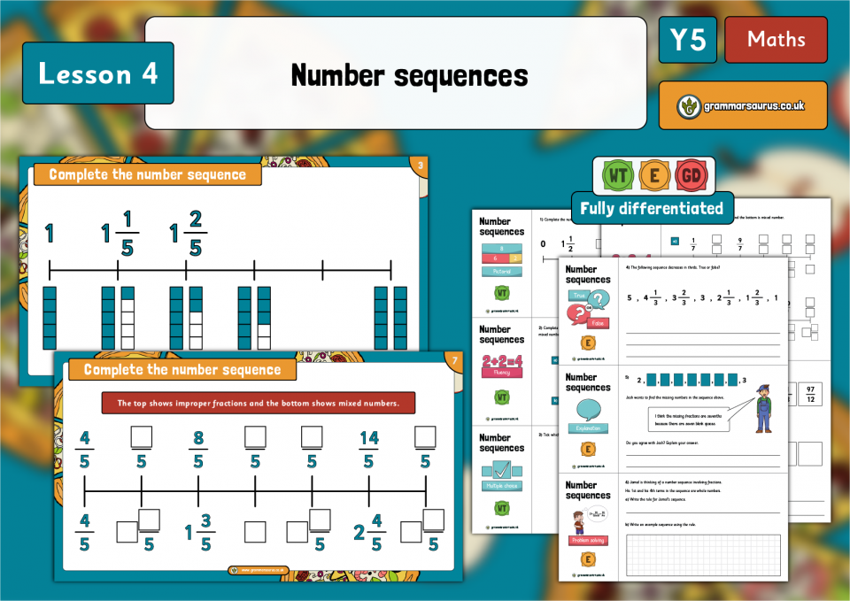 Year 5 Fractions - Number Sequences - Lesson 4 - Grammarsaurus