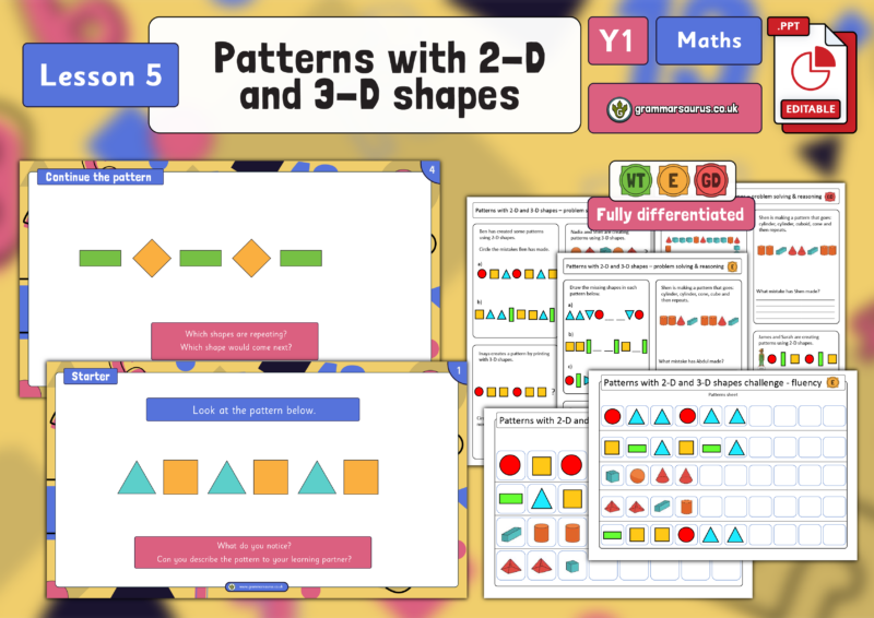 Year 1 2-D and 3-D Shapes - Patterns with 2-D and 3-D Shapes - Lesson 5 ...